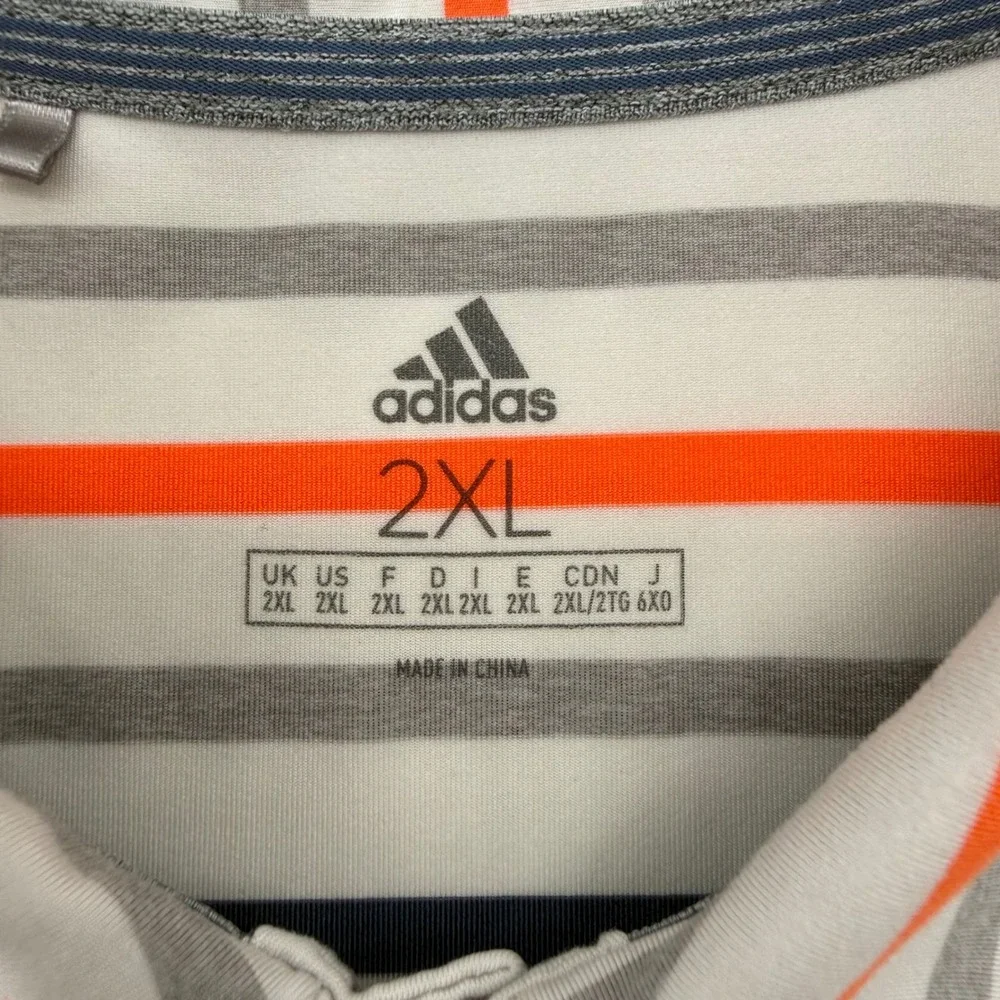 Adidas Polo Shirt Men 2XL White Orange Striped Golf Performance Short Sleeve